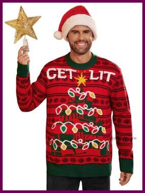 Men's Christmas Sweater Funny Ugly 3D Knit Crewneck Pullover Loose Fit